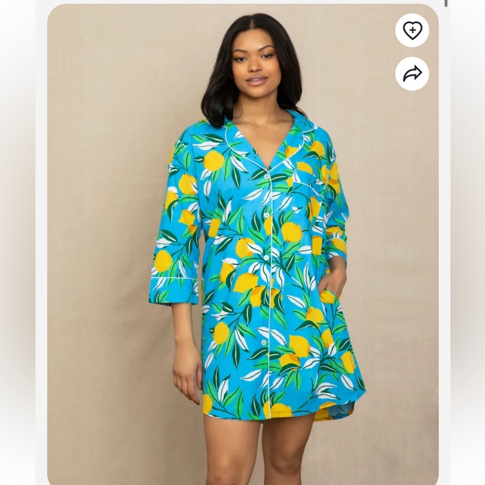 SOLD PRINTFRESH
Lemon Zest - Sleep Shirt - Turquoise Blue Lemon Print Shirt Dres